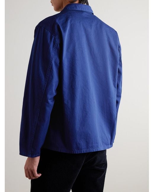 Nudie Jeans Blue Buddy Herringbone Organic Cotton-Twill Chore Jacket for men