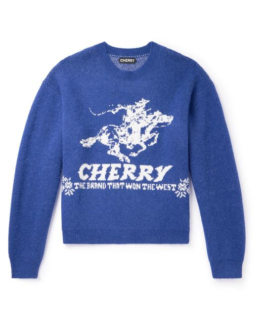CHERRY LA Blue Intarsia-knit Alpaca-blend Sweater for men