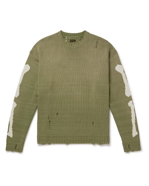 Kapital Green 5g Distressed Intarsia Cotton-blend Sweater for men