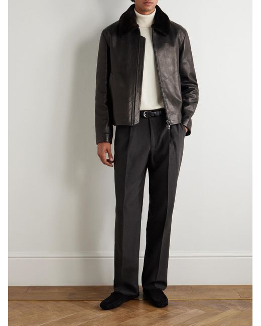 Loro Piana Black Baydan Shearling-Trimmed Aviator Jacket for men