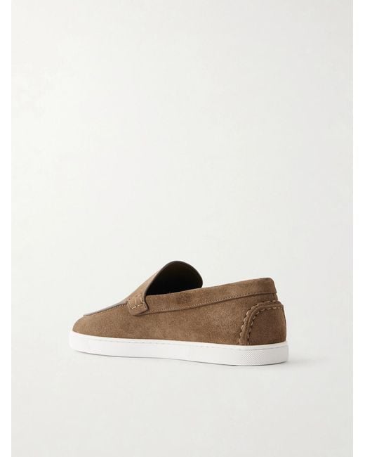 Christian Louboutin White Neocl Logo-Embossed Suede Boat Shoes for men