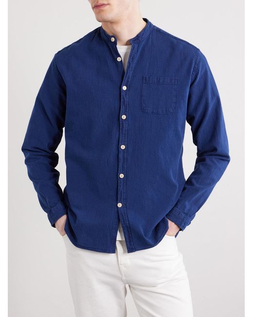 Oliver Spencer Blue Kildale Grandad-Collar Cotton Shirt for men