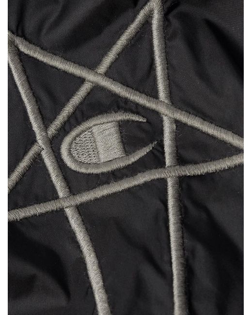 Rick Owens Black Champion Jumbo Jason Logo-embroidered Shell Hooded Jacket for men