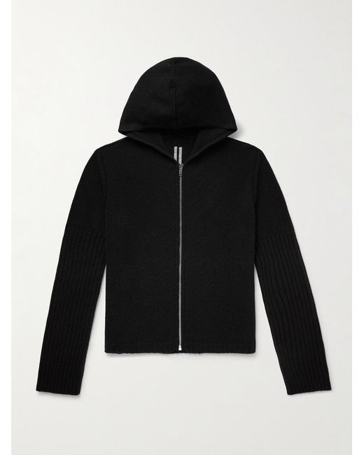 Rick Owens Black Las Palmas Ribbed Cashmere Zip-Up Hoodie for men