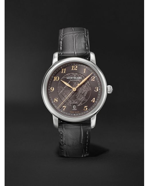 Montblanc Star Legacy Limited Edition Automatic Date 39 mm Uhr aus Edelstahl mit Lederarmband mit Krokodileffekt in Black für Herren