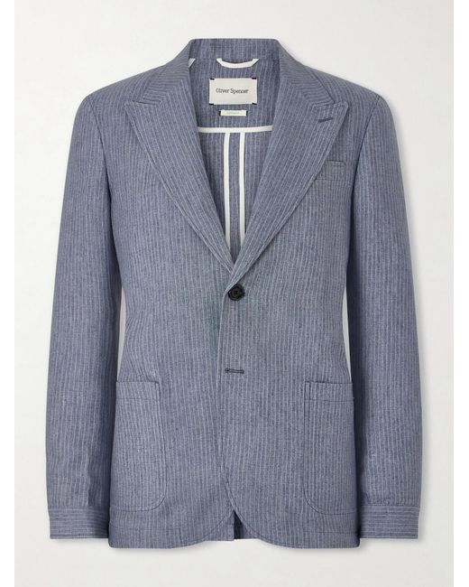 Oliver Spencer Blue Wilkins Pinstriped Linen Suit Jacket for men