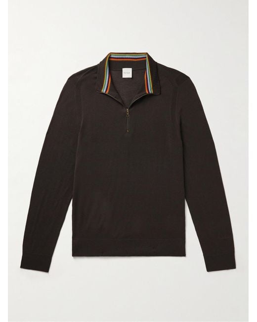 Pullover slim-fit in lana merino con mezza zip di Paul Smith in Black da Uomo
