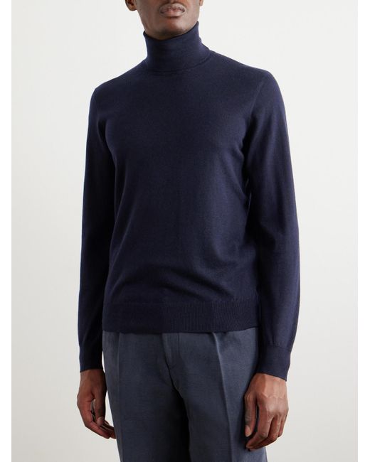 Pullover a collo alto slim-fit in cashmere di Ralph Lauren Purple Label in Blue da Uomo