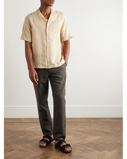 Frescobol Carioca Gray Oscar Tapered Herringbone Lyocell, Linen And Cotton-Blend Trousers for men
