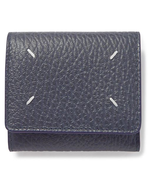 Maison Margiela Gray Logo-embroidered Full-grain Leather Billfold Wallet for men