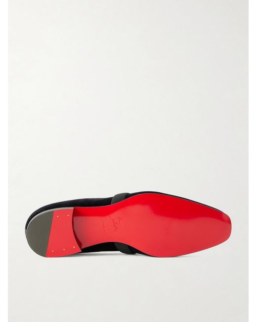 Christian Louboutin Black Dandydeco Grosgrain-Trimmed Velour Loafers for men