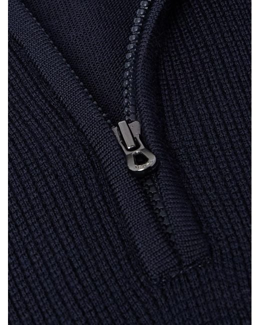 Waffle-Knit Virgin Wool Half-Zip Sweater di Sease in Blue da Uomo