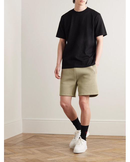 AMI Natural Straight-leg Logo-embossed Cotton-blend Jersey Drawstring Shorts for men