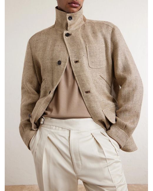 Ralph Lauren Natural Corduroy And Suede-Trimmed Herringbone Linen Field Jacket for men