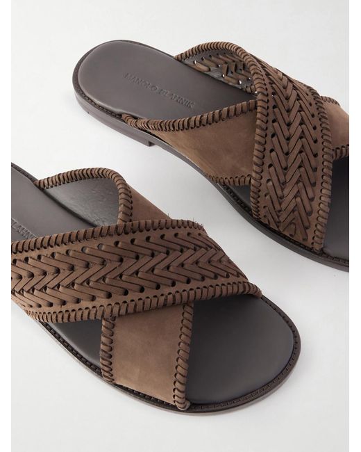 Manolo Blahnik Brown Tex Nubuck-Trimmed Leather Sandals for men