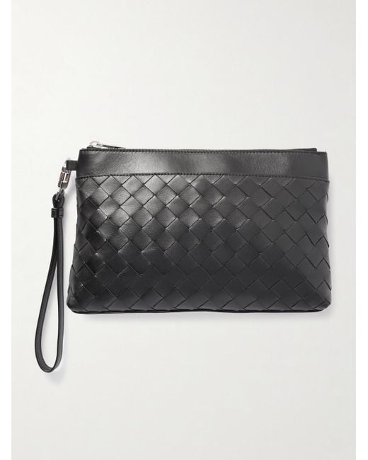 Bottega Veneta Black Intrecciato Leather Pouch for men