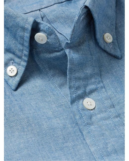Beams Plus Blue Button-Down Collar Cotton-Chambray Shirt for men