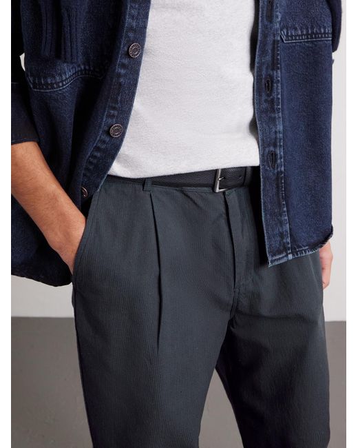 Folk Blue Wide-leg Cotton Trousers for men