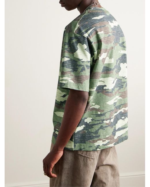 Acne Green Extorr Crystal-Embellished Camouflage-Print Cotton-Jersey T-Shirt for men
