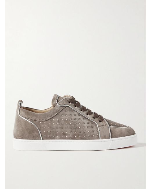 Christian Louboutin Gray Rantulow Plume Studded Leather-trimmed Suede Sneakers for men