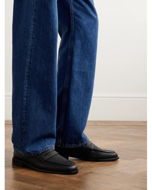 Manolo Blahnik Black Perry Full-Grain Leather Penny Loafers for men