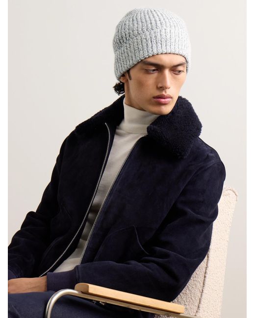 Brunello Cucinelli Gray Brushed Ribbed-Knit Beanie
