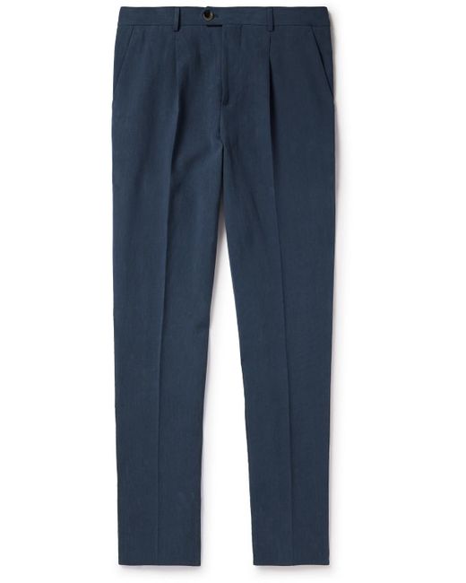 Brunello Cucinelli Blue Slim-fit Pleated Linen Trousers for men