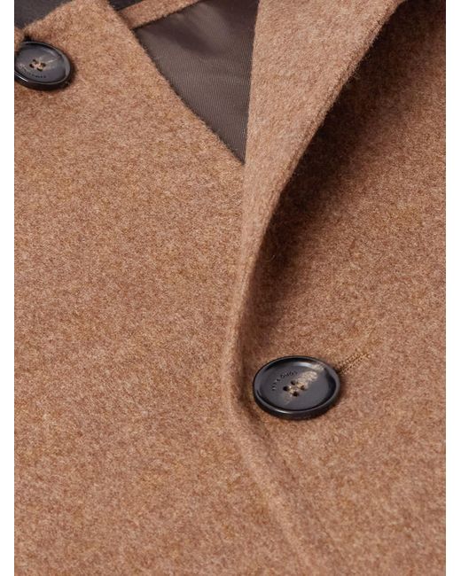 Loro Piana Brown Owen Belted Suede-Trimmed Rain System Cashmere Coat for men