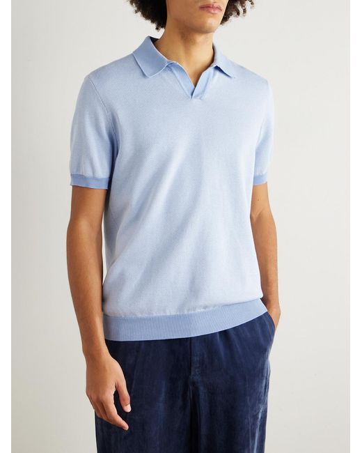 Mr P. Blue Honeycomb-Knit Organic Cotton Polo Shirt for men