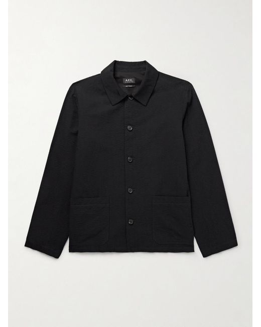 A.P.C. Hemdjacke aus Baumwoll-Seersucker in Black für Herren