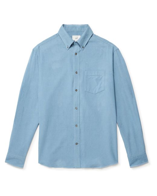 Dunhill Blue Button-down Collar Cotton And Cashmere-blend Corduory Shirt for men