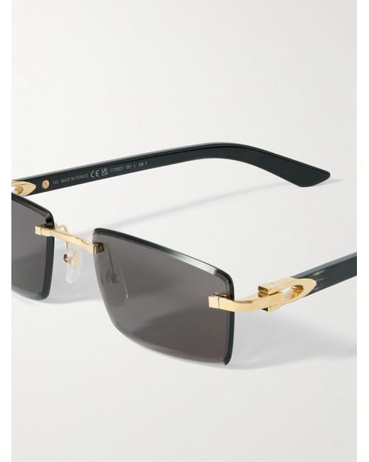 Cartier White Signature Rectangular-Frame Rimless Acetate And-Tone Sunglasses for men