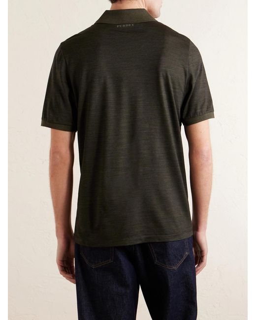 James Purdey & Sons Black Merino Wool And Lyocell-Blend Piqué Polo Shirt for men