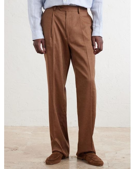 Frescobol Carioca Brown Affonso Pleated Straight-leg Linen And Virgin Wool-blend Suit Trousers for men