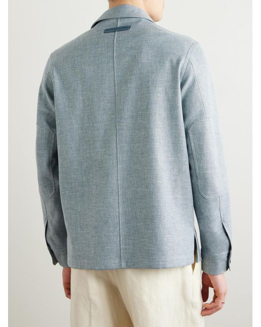 Zegna Hemdjacke aus Webstoff mit Lederbesatz in Blue für Herren