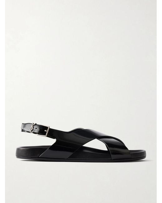 Saint Laurent Black Helios 10 Cassandre-embellished Leather Sandals for men