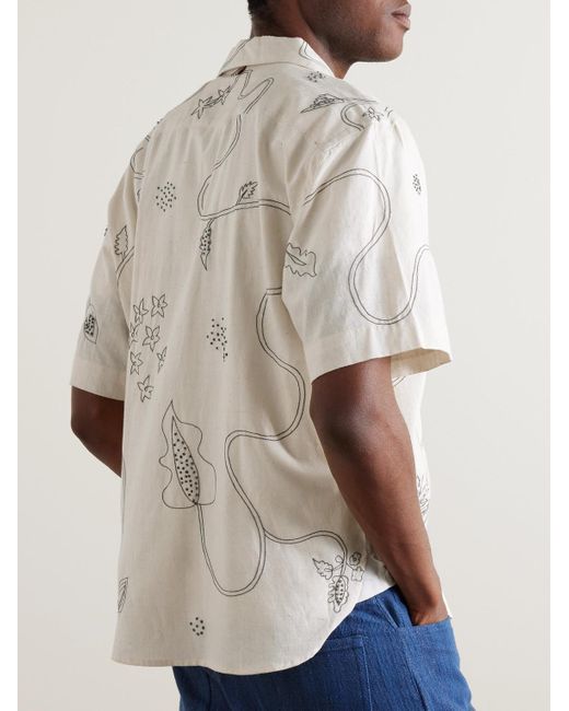 Kardo Ronen Hemd aus Baumwolle mit Stickereien und wandelbarem Kragen in Natural für Herren