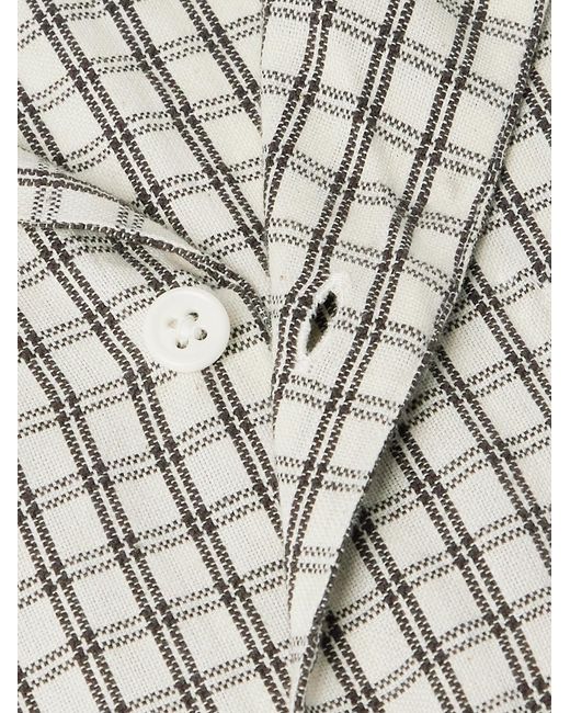 STORY mfg. Gray Camp-Collar Bead-Embellished Checked Organic Cotton Shirt for men