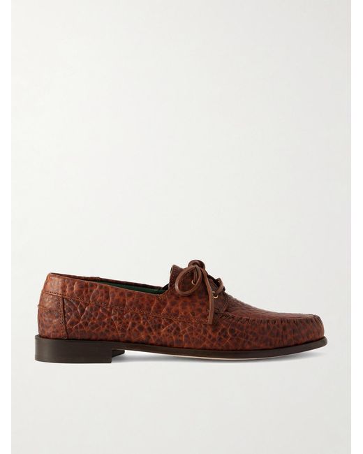 VINNY'S Brown Millo Croc-effect Leather Boat Shoes for men