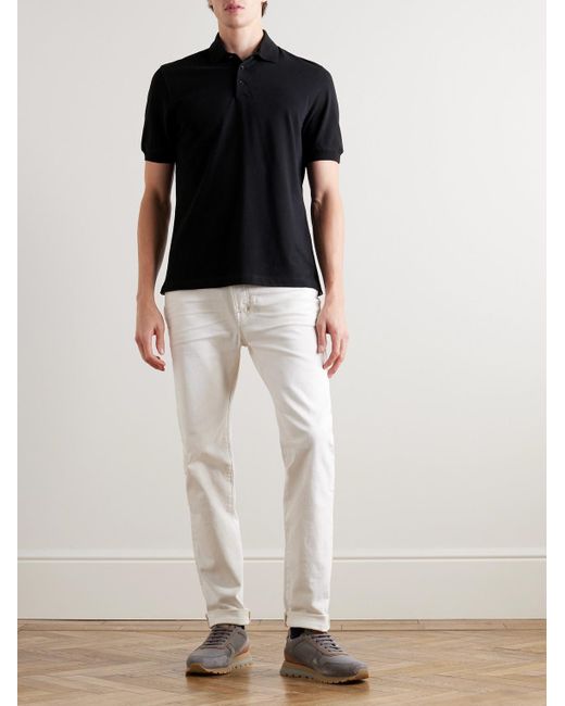 Brunello Cucinelli Black Slim-Fit Cotton-Piqué Polo Shirt for men