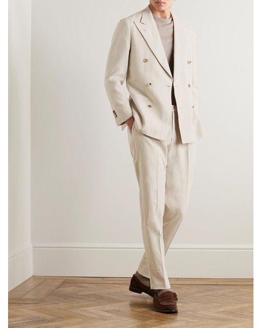 Thom Sweeney Natural Slim-Fit Unstructured Double-Breasted Linen Suit Jacket for men