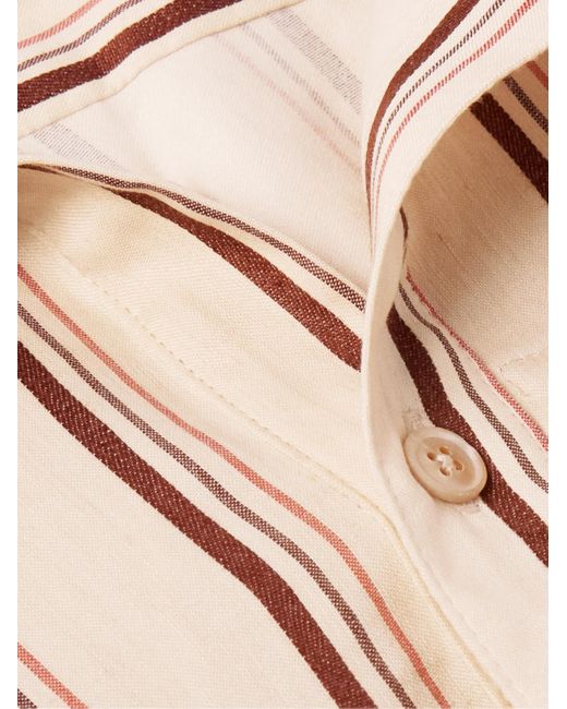 A Kind Of Guise Natural Pace Grandad-collar Striped Linen And Cotton-blend Shirt for men