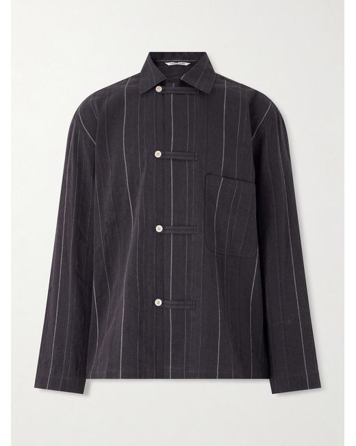 A Kind Of Guise Blue Matara Cropped Pinstriped Cotton And Linen-blend Overshirt for men