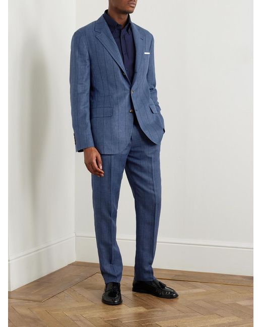 Brunello Cucinelli Blue Wool, Linen And Silk-Blend Suit Jacket for men