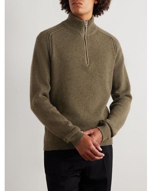 Sease Green Cashmere Half-Zip Sweater for men