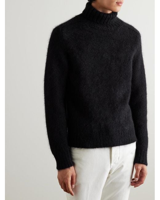 Tom Ford Blue Brushed Ribbed Mohair And Silk-blend Rollneck Sweater for men