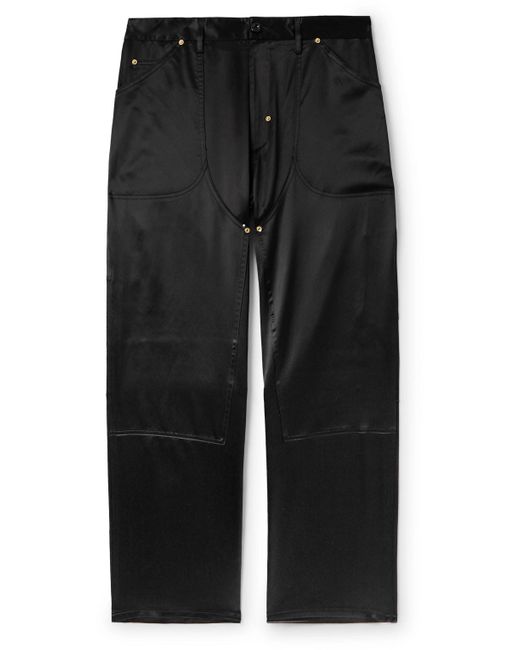 4SDESIGNS Black Utility Straight-leg Silk-satin Trousers for men