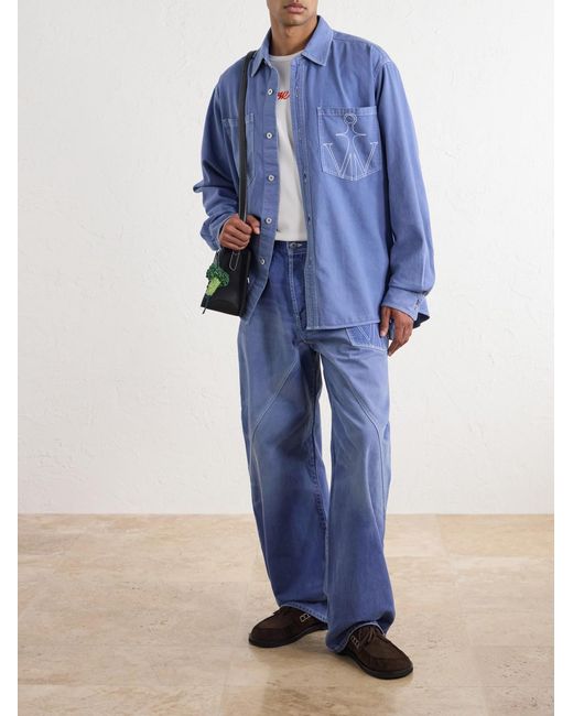 J.W. Anderson Blue Logo-Embroidered Cotton-Twill Shirt for men