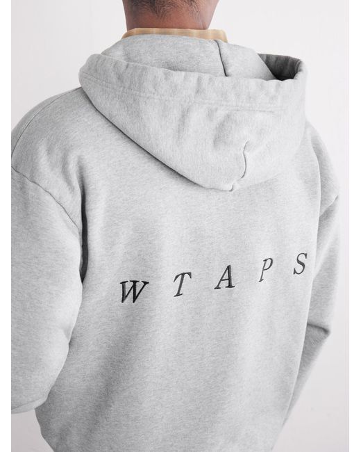 (w)taps Gray Throwdy Logo-appliquéd Cotton-jersey Zip-up Hoodie for men