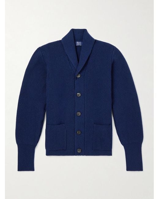 William Lockie Blue Duncan Shawl-collar Ribbed Merino Wool And Cashmere-blend Cardigan for men
